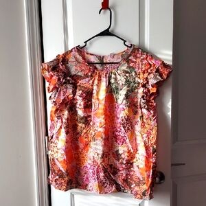 Terra & Sky Floral Ruffle Sleeve Blouse Ox (14w)